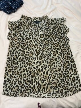J. Crew Leopard Print Ruffle Tie-Neck Blouse - Beige/Black/Brown
